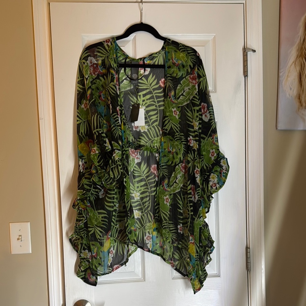Vince Camuto Green Floral Sheer Blouse